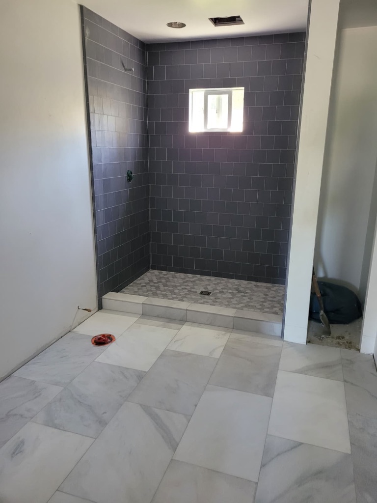 Custom tile shower – wide view